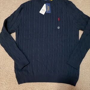 Ralph Lauren Men's Navy Cable Knit Crewneck Sweater